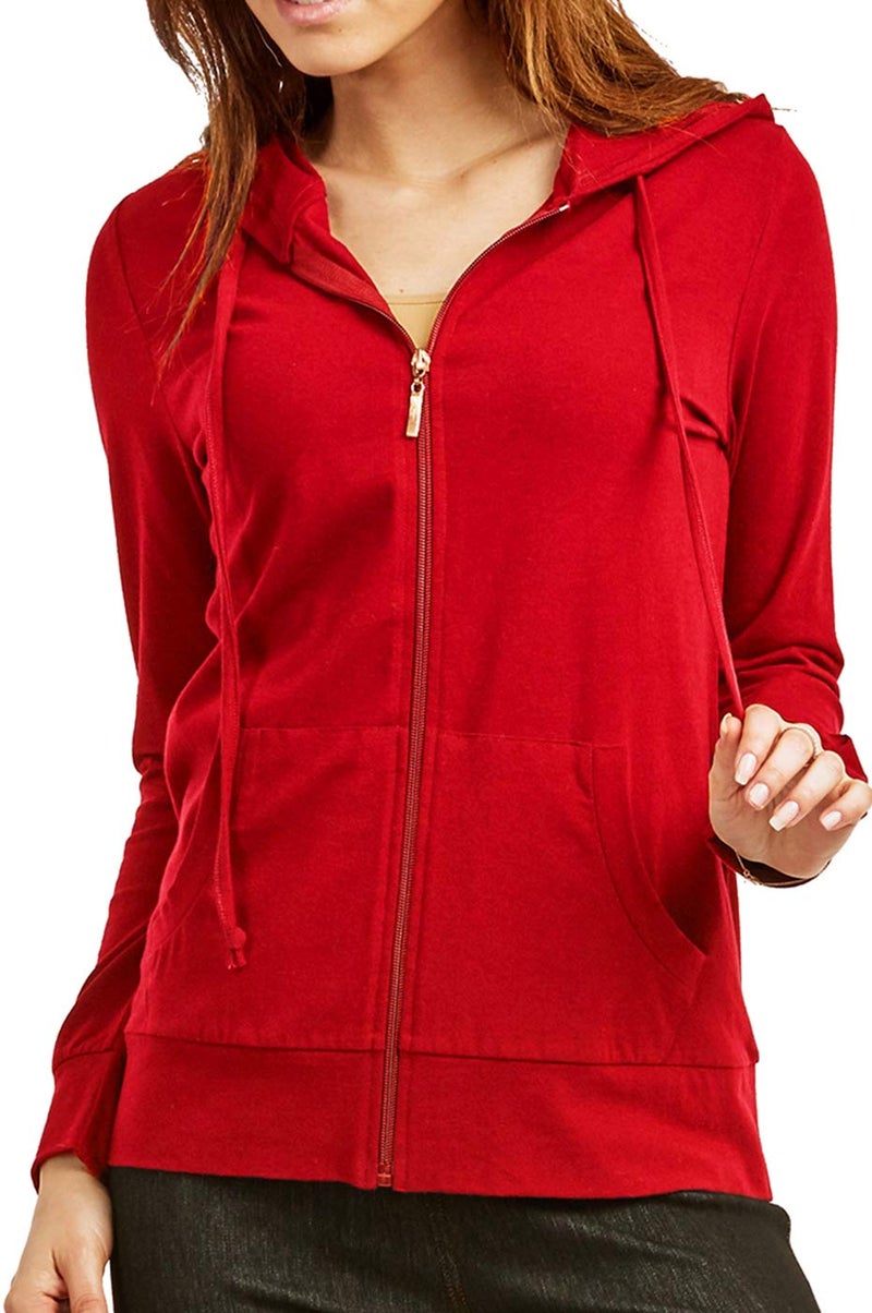 Cottonbell Women's Zip Up Cotton Light Hoodie Jacket (S, Red) - Image 2